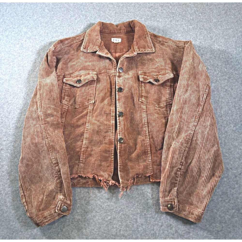 POL Corduroy Jacket Rust Brown Trucker Raw Distressed Crop Boho Fall Western L